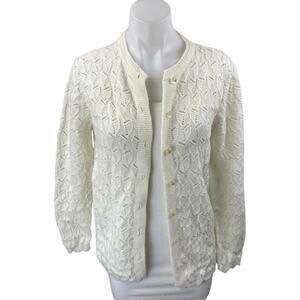 Rosanna Women's White Long Sleeve Open Knit Button Up Cardigan Sweater Top 6